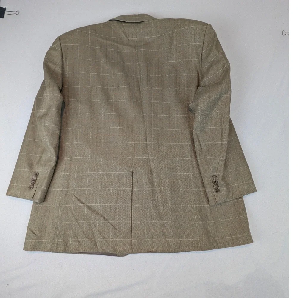Izod of London Tan 38R Linen Window Pane Plaid Blazer Sport Mens‎ Suit Jacket